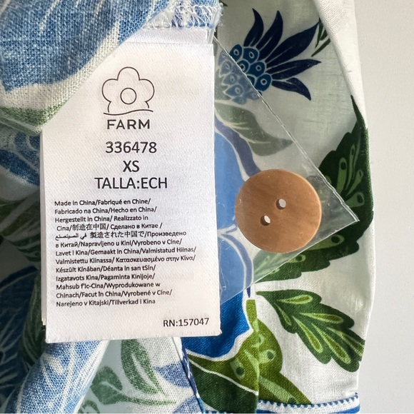 FARM Rio Off-White Tropicance Lenzing Ecovero Euroflax Chemise Top Size XS NWT - Picture 7 of 15